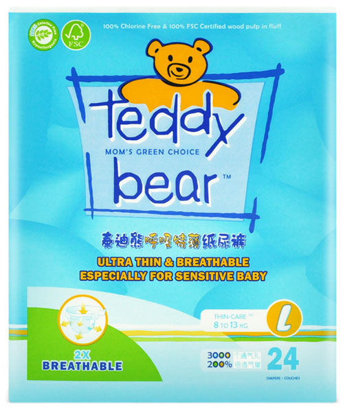 泰迪熊呼吸特薄迷你裝嬰兒紙尿褲藍(lán)色L碼