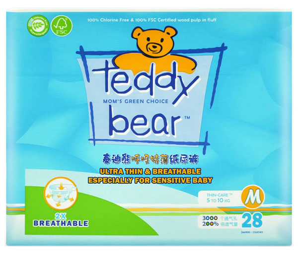 泰迪熊呼吸特薄迷你裝嬰兒紙尿褲藍色M碼