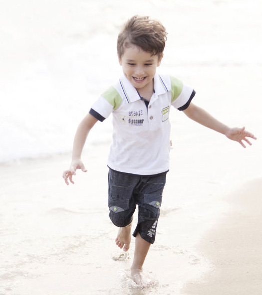 哇喔哇喔新款翻領(lǐng)拼色短袖T恤