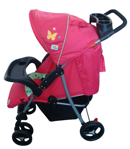 凱貝兒玫紅色全自動推車