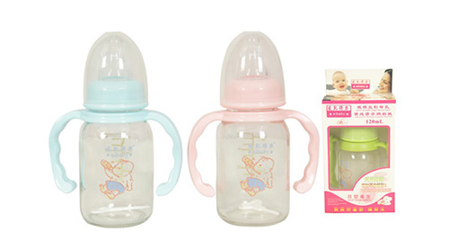 愛(ài)兒得樂(lè)120ml標(biāo)口直身帶把柄玻璃奶瓶