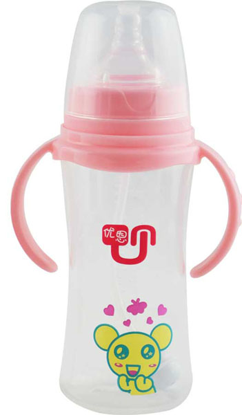 優(yōu)恩粉色寬口PP奶瓶280ml