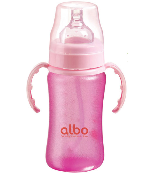 愛樂寶新型感溫硅膠玻璃奶瓶220m粉色