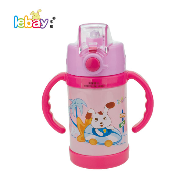 樂蓓紅色雙柄時(shí)尚卡通保溫杯