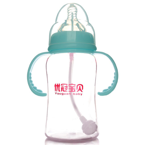 優(yōu)冠寶貝寬口帶柄自動(dòng)PP奶瓶260ml藍(lán)色