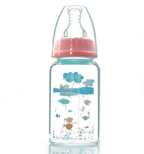 優(yōu)冠寶貝標口金鉆玻璃奶瓶120ml紅色