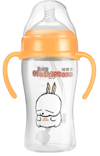 矇矇兔橙色寬口弧形PP奶瓶240ml