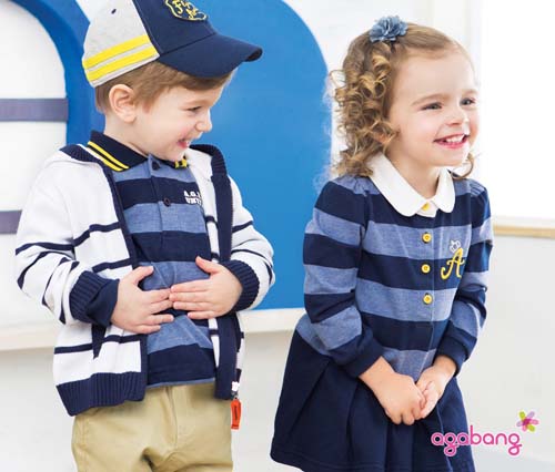 阿卡邦藍色條紋套裝女童