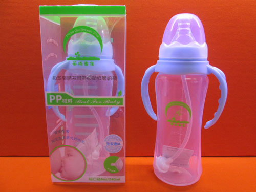 苗哺專家8安標(biāo)口雙耳自動吸管pp奶瓶
