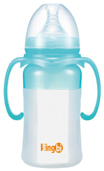 健貝藍(lán)色寬口嬰兒硅膠奶瓶220ml