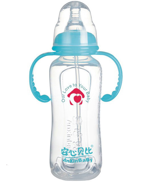 安心貝比雙柄標(biāo)口自動(dòng)吸管弧形奶瓶330ml