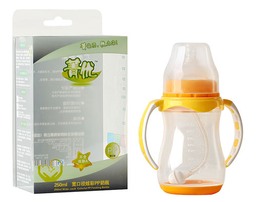 菁優(yōu)寬口徑炫彩PP奶瓶250ml橙色