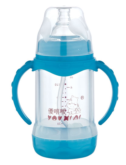 優(yōu)嘻噯雙柄全自動防爆玻璃奶瓶150ml藍色