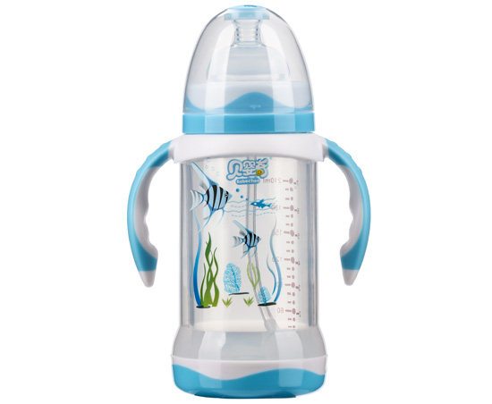 貝嬰奇210ml寬口雙層防爆玻璃奶瓶藍色
