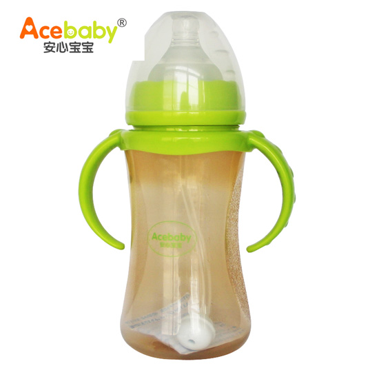 安心寶寶240ml寬口納米銀抗菌PP奶瓶綠色