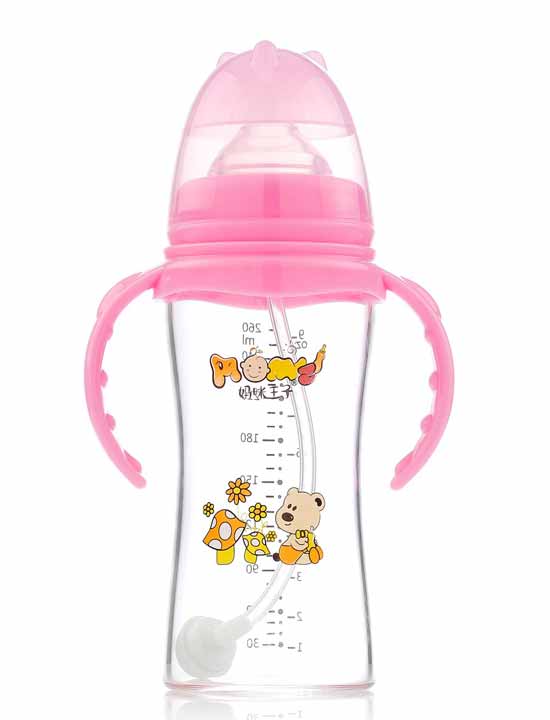 媽咪王子晶鉆玻璃自動吸寬口260ml奶瓶