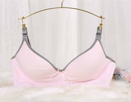 元曼純棉舒柔517光杯無托哺乳內(nèi)衣(粉灰撞色日夜