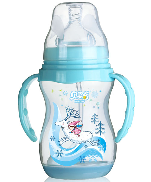貝嬰奇240ml寬口帶感溫底座奶瓶藍(lán)色