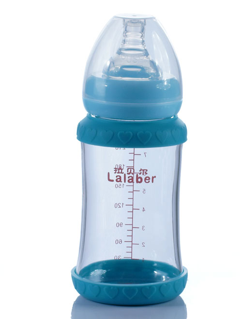 拉貝爾8安士寬口徑連藍色感溫保護環(huán)玻璃奶瓶