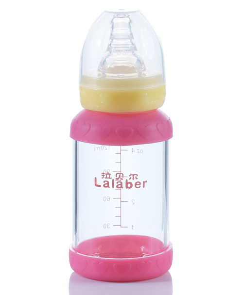 拉貝爾4安士標準口徑連紅色感溫保護環(huán)玻璃奶瓶