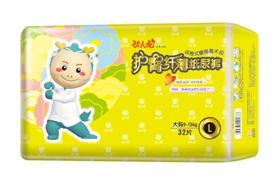 功夫龍護臀纖薄紙尿褲黃色L碼32片