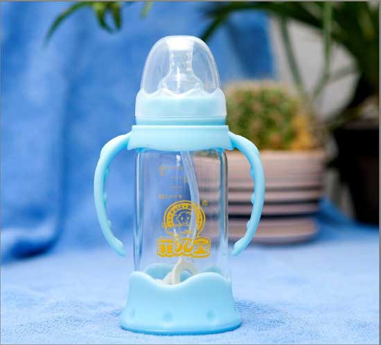 菲兒寶150毫升標(biāo)口晶鉆防爆防脹氣玻璃奶瓶(藍色)