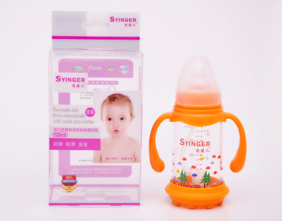尚yinge標(biāo)口抗摔自動(dòng)有柄玻璃奶瓶120ML