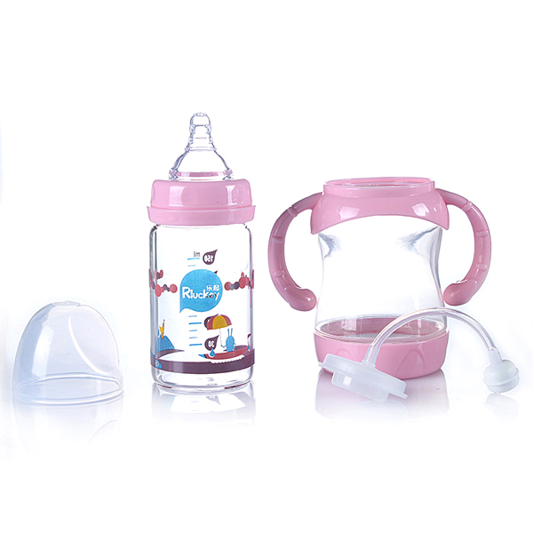 樂起雙層防爆晶鉆玻奶瓶粉色150ML