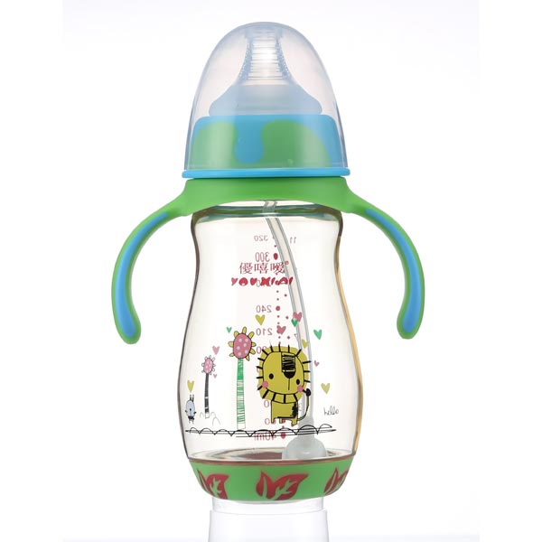 優(yōu)嘻噯PPSU有柄自動(dòng)感溫奶瓶320ml綠色