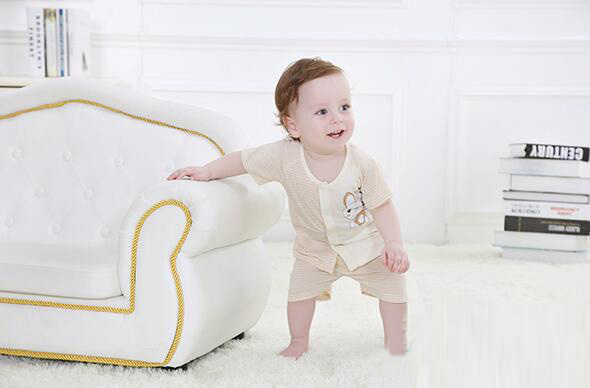 蓓琪兔嬰兒內(nèi)衣2015春夏新款間條短袖對襟套裝0