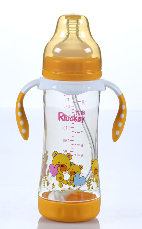 樂起帶柄寬口徑300ML防滑奶瓶