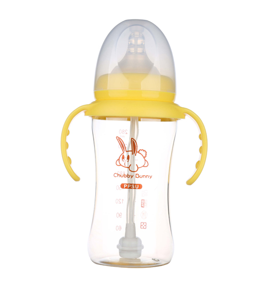 丘比兔PPSU寬口徑葫蘆型自動(dòng)把手奶瓶280ML黃色