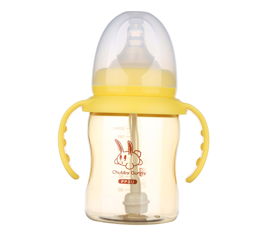 丘比兔PPSU寬口徑雙凹型自動(dòng)把手奶瓶200ML黃色