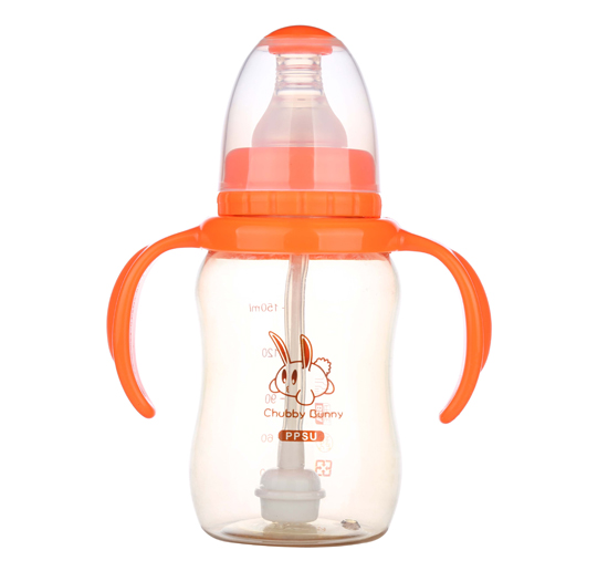 丘比兔PPSU標準口徑葫蘆型自動把手奶瓶150ML橙色