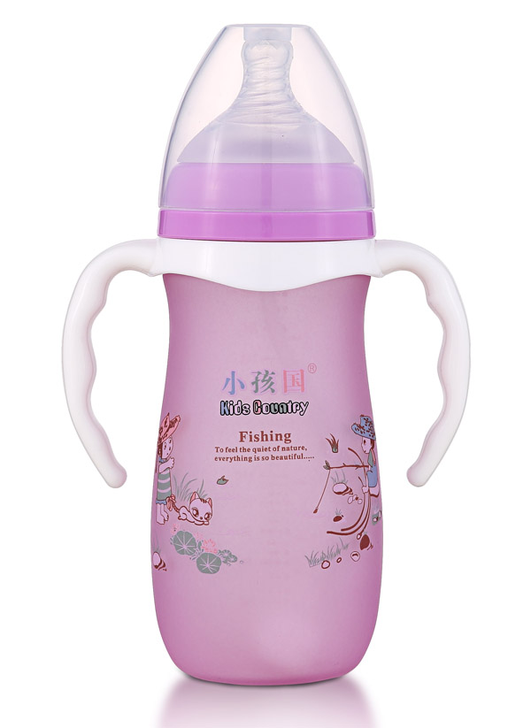 小孩國(guó)寬口硅膠感溫自動(dòng)玻璃奶瓶280ML 紫色