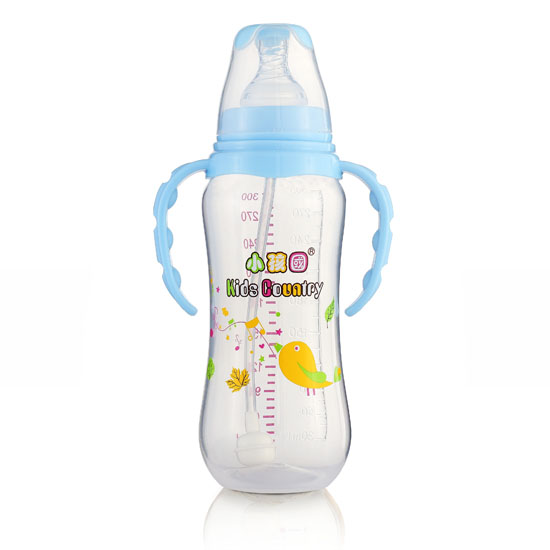 小孩國(guó)標(biāo)口自動(dòng)弧形PP安全奶瓶300 ML藍(lán)色