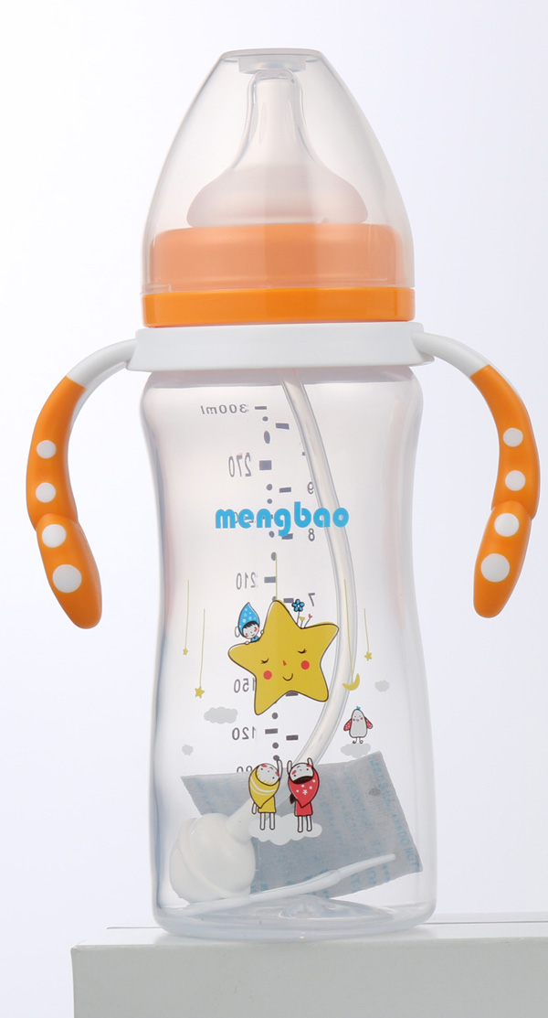 盟寶小蠻腰高透PP奶瓶300ml-橙色