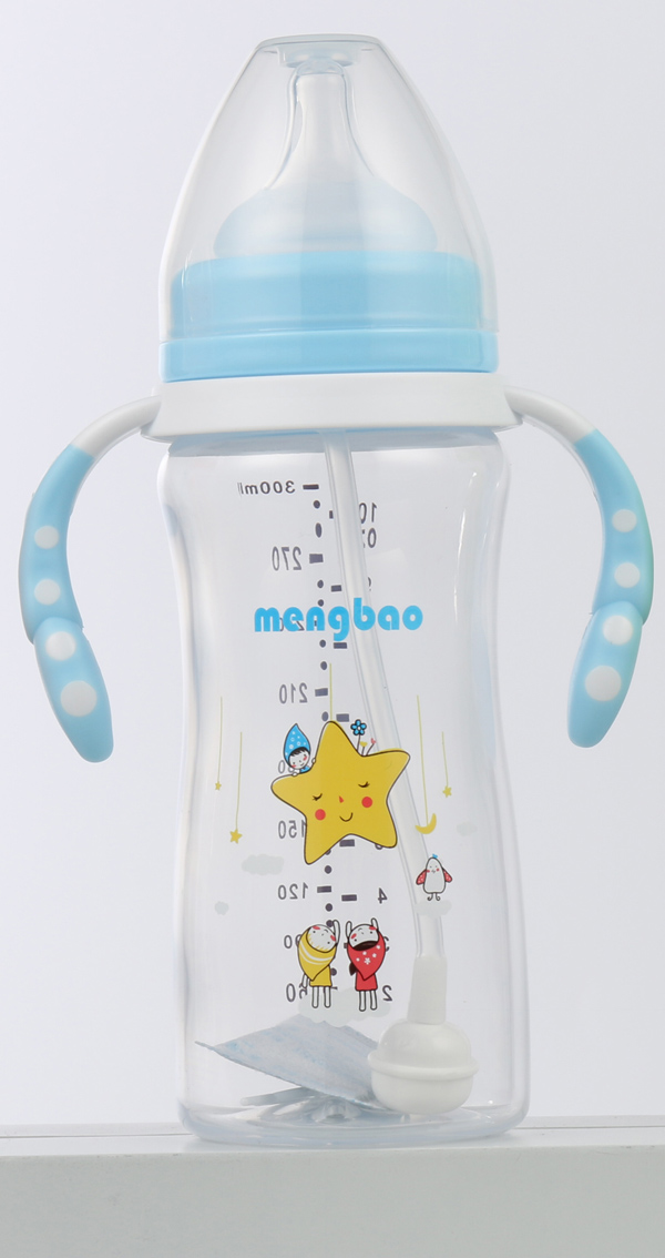 盟寶小蠻腰高透PP奶瓶300ml-藍(lán)色