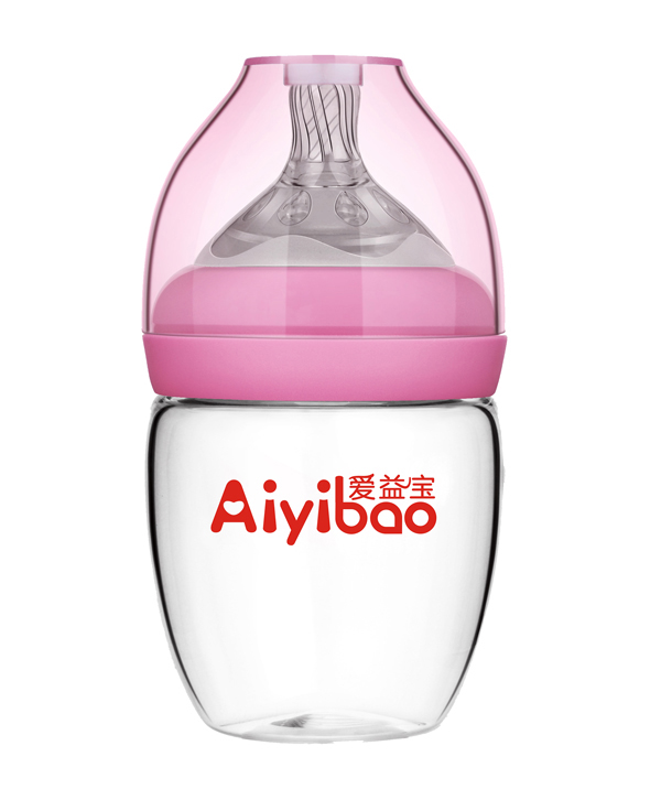 愛(ài)益寶寬口新款蛋形玻璃奶瓶180ml 粉色