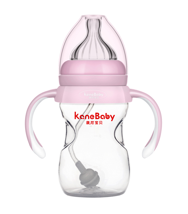 康尼寶貝寬口收腰形雙色手柄帶吸管PP奶瓶180ml