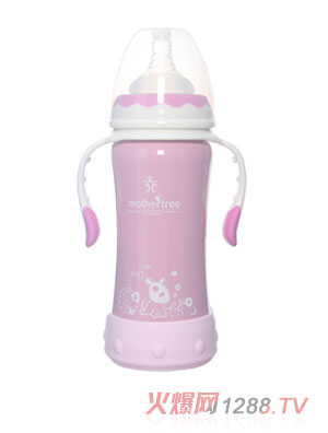 媽咪樹寬口帶底座不銹鋼奶瓶180ml