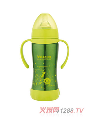 優(yōu)樂寶寬口徑不銹鋼保溫有柄自動奶瓶180ML