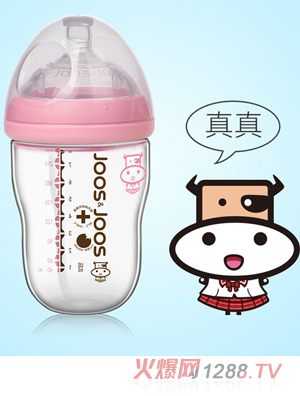 吉子天然母乳玻璃奶瓶 240ml 粉色（真真）